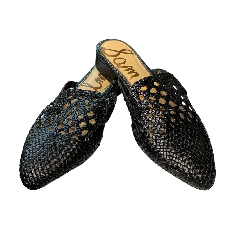 Sam Edelman Black Woven Leather‎ Mules Pointed Toe Slip On Slides Shoes Size 7